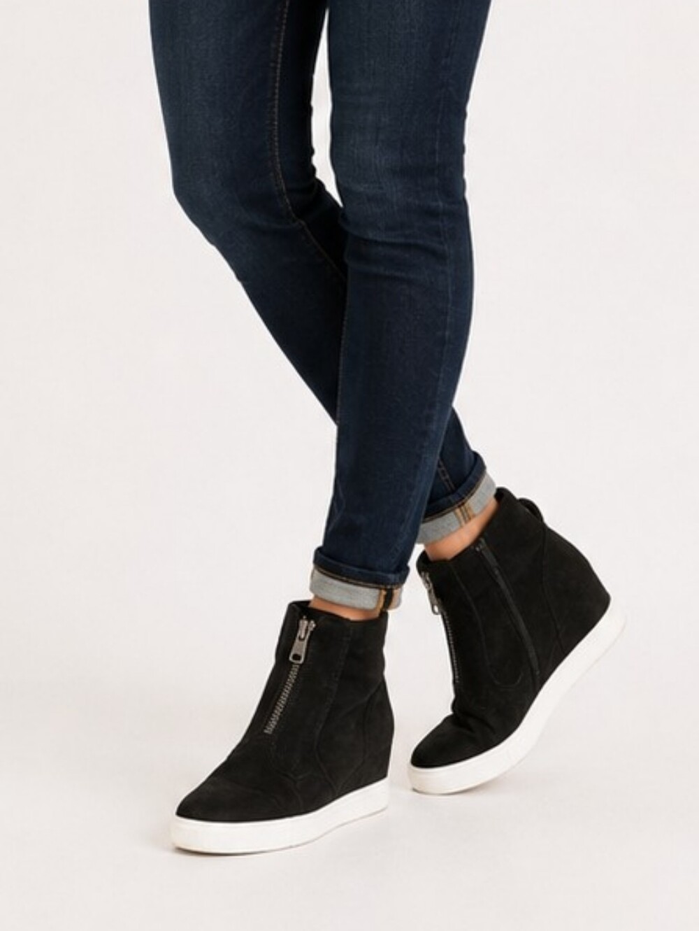 Blondo Waterproof Black Suede Wedge Sneakers Zip Women 8M